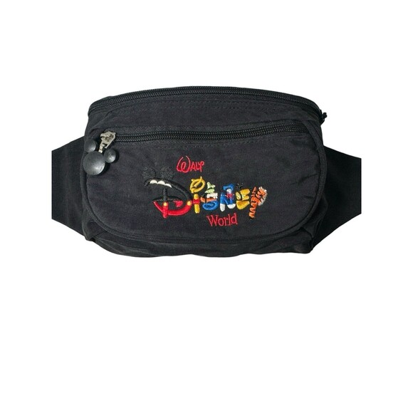 VTG Walt Disney World Character Spell Out Black Fanny Pack Mickey Embroidered - Picture 3 of 16
